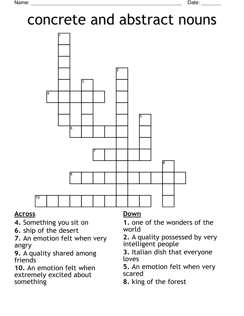 Concrete And Abstract Nouns Crossword WordMint Concrete And Abstract Nouns Crossword WordMint