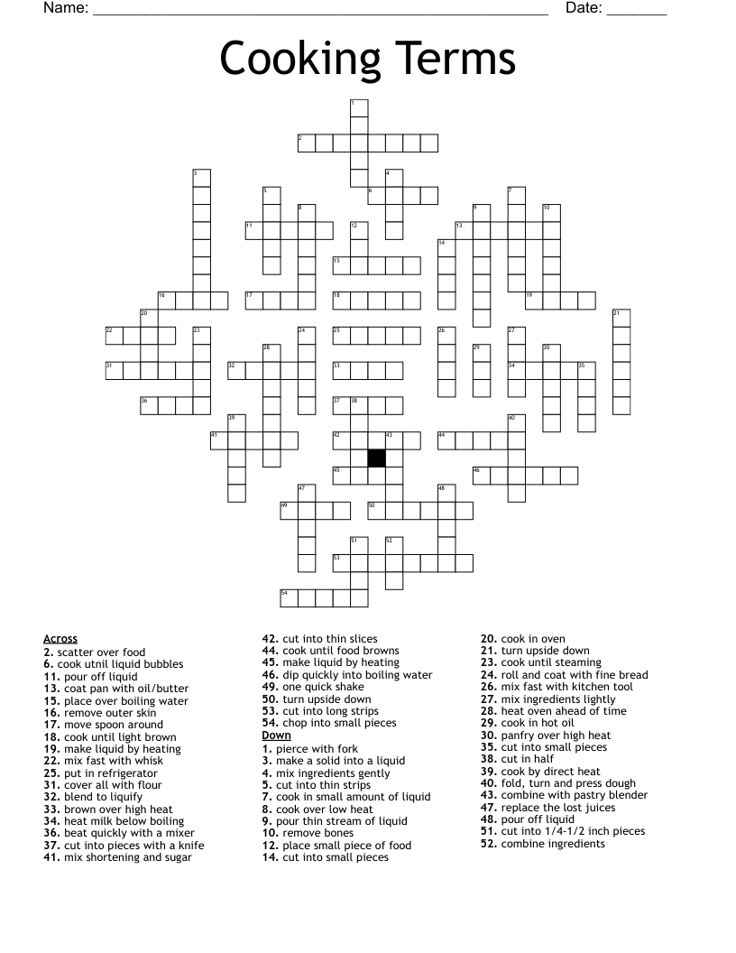 Cooking Terms Crossword WordMint Cooking Terms Crossword WordMint