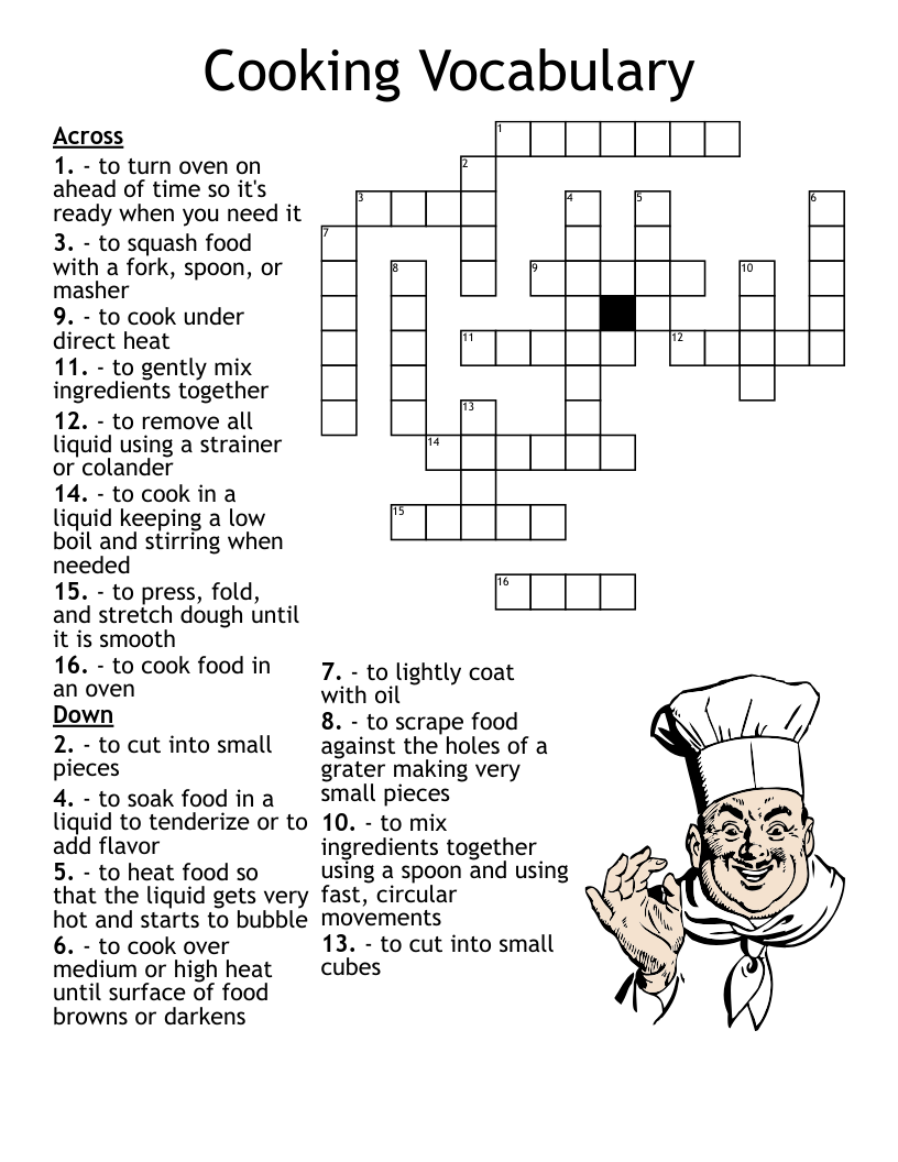 Cooking Vocabulary Crossword WordMint Cooking Vocabulary Crossword WordMint