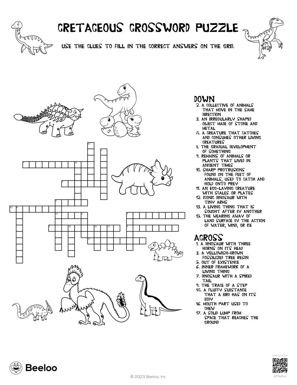 Cretaceous Crossword Puzzle Beeloo Printable Crafts And Activities For Kids