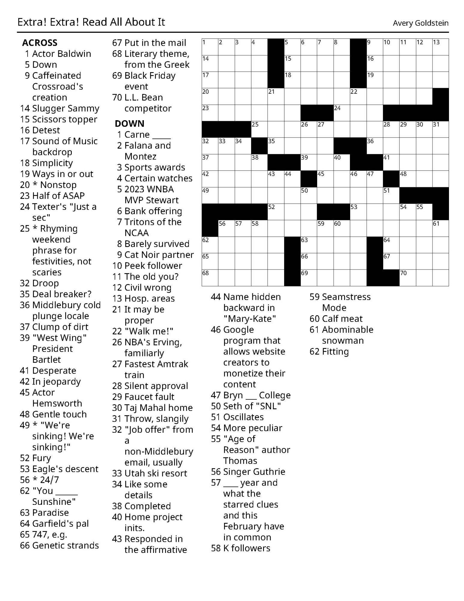 Easy Printable Crossword Puzzles Easy Printable Crossword Puzzles