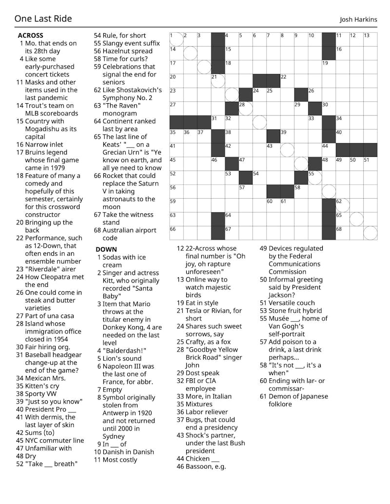 Crossword 05 08 2025 One Last Ride The Middlebury Campus