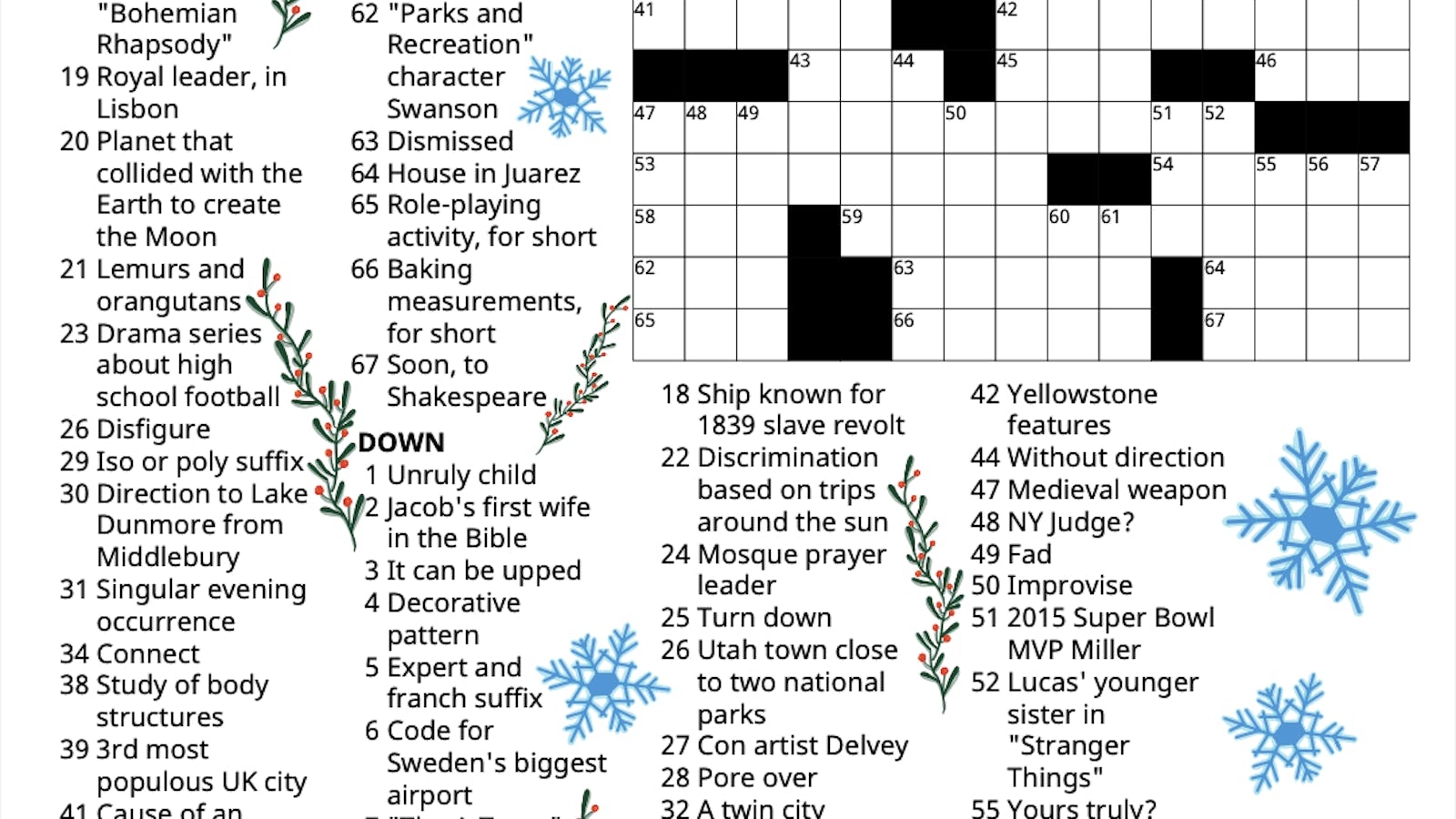 Printable High School Crossword Puzzles Printable High School Crossword Puzzles