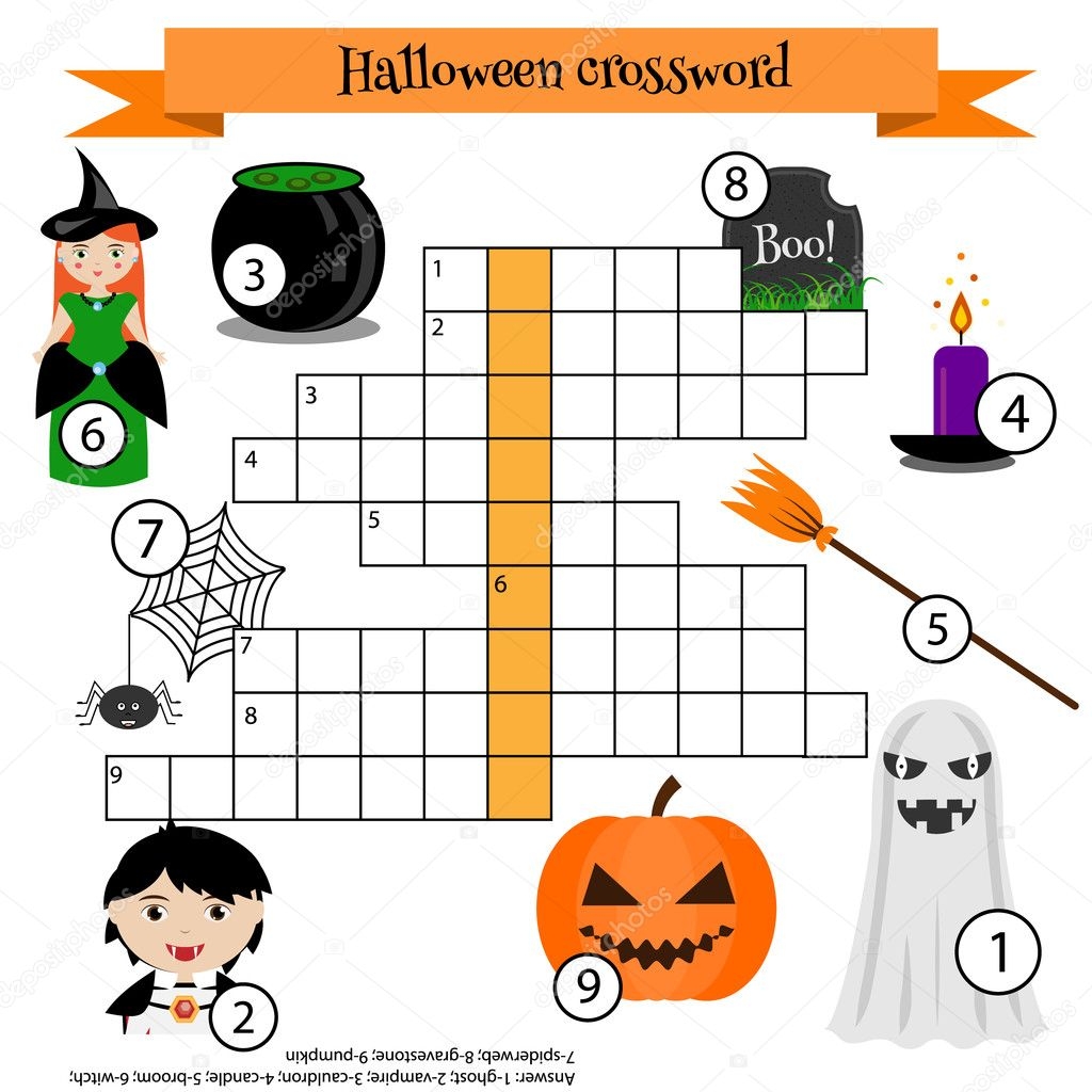 Crossword Educational Children Game With Answer Halloween Theme Stock Vector By ksuklein 126357040