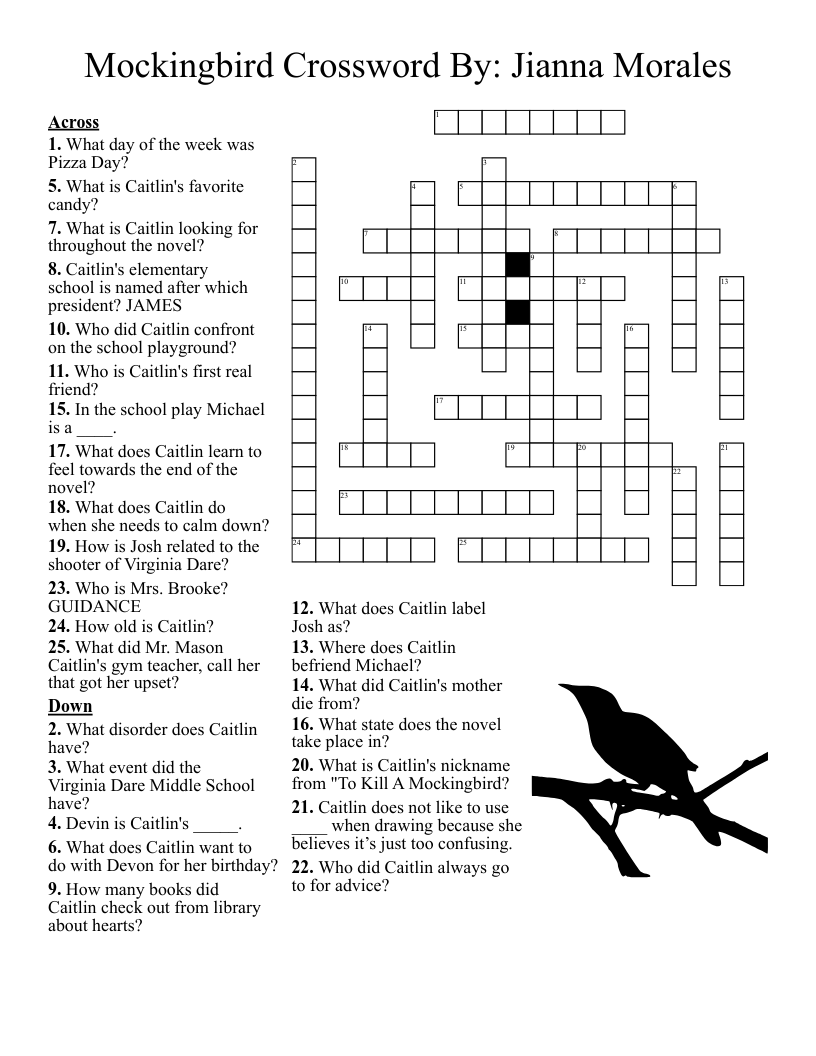 Crossword For The Novel The Novice WordMint Crossword For The Novel The Novice WordMint