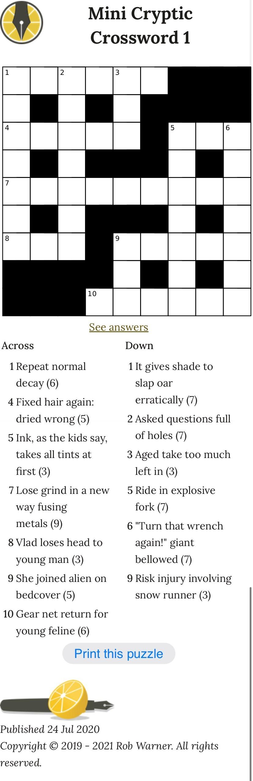 Mini Crossword Puzzles Printable Mini Crossword Puzzles Printable