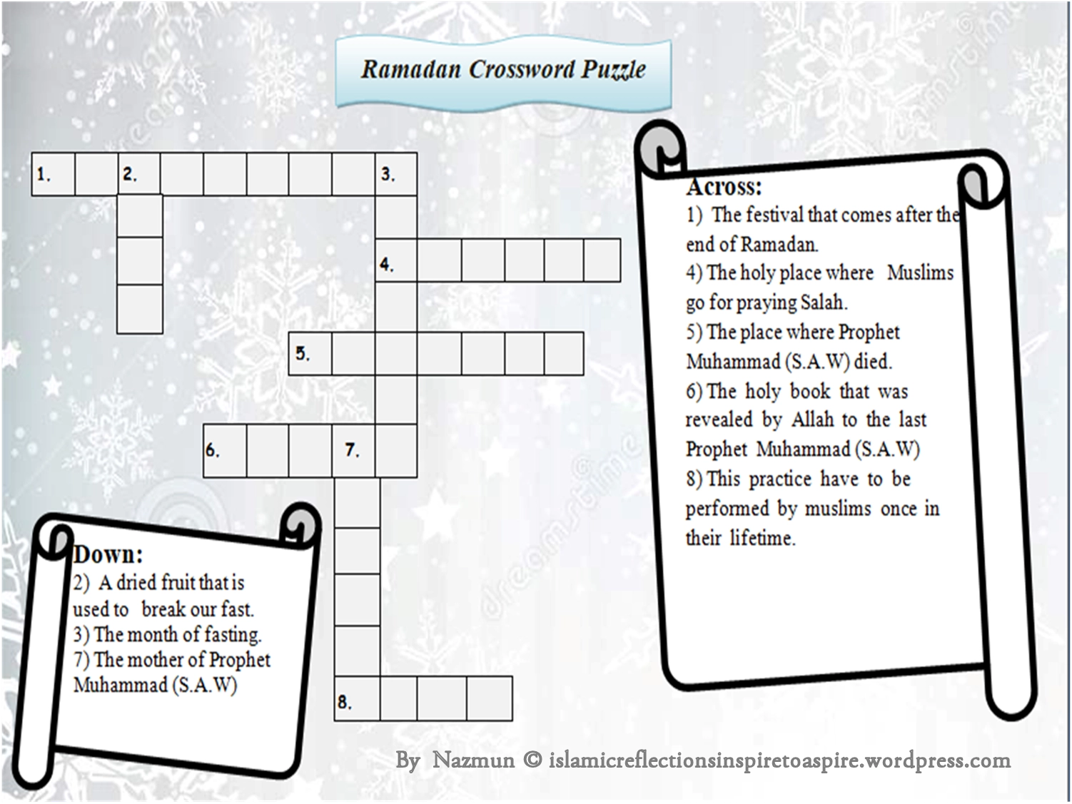 Crossword Puzzle Age 6 8 Years Islamic Reflections Crossword Puzzle Age 6 8 Years Islamic Reflections