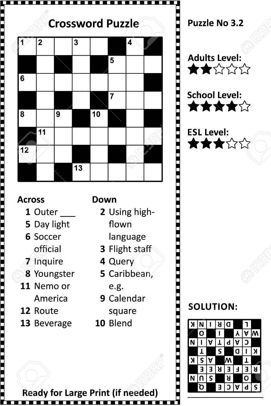 Crossword Puzzle Grid Clues And Solution Classic Quick Family Friendly Easy To Medium Difficulty Level Royalty Free SVG Cliparts Vectors And Stock Illustration Image 129961141 