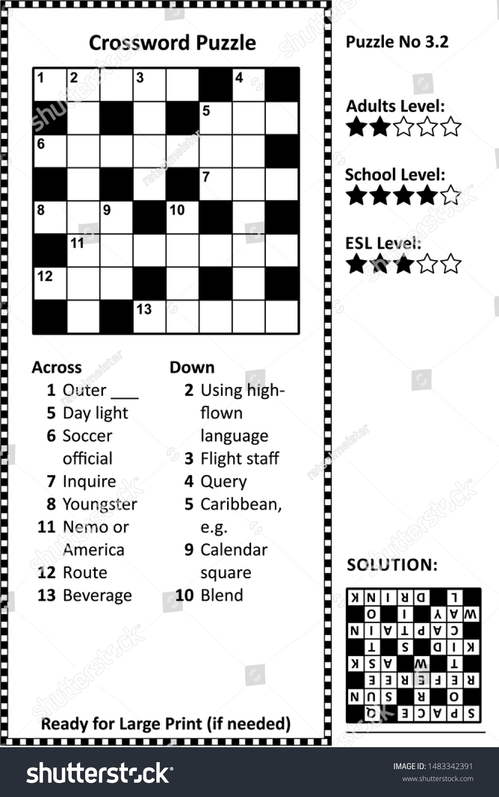 Crossword Puzzle Grid Clues Solution Classic Stock Vector Royalty Free 1483342391 Shutterstock