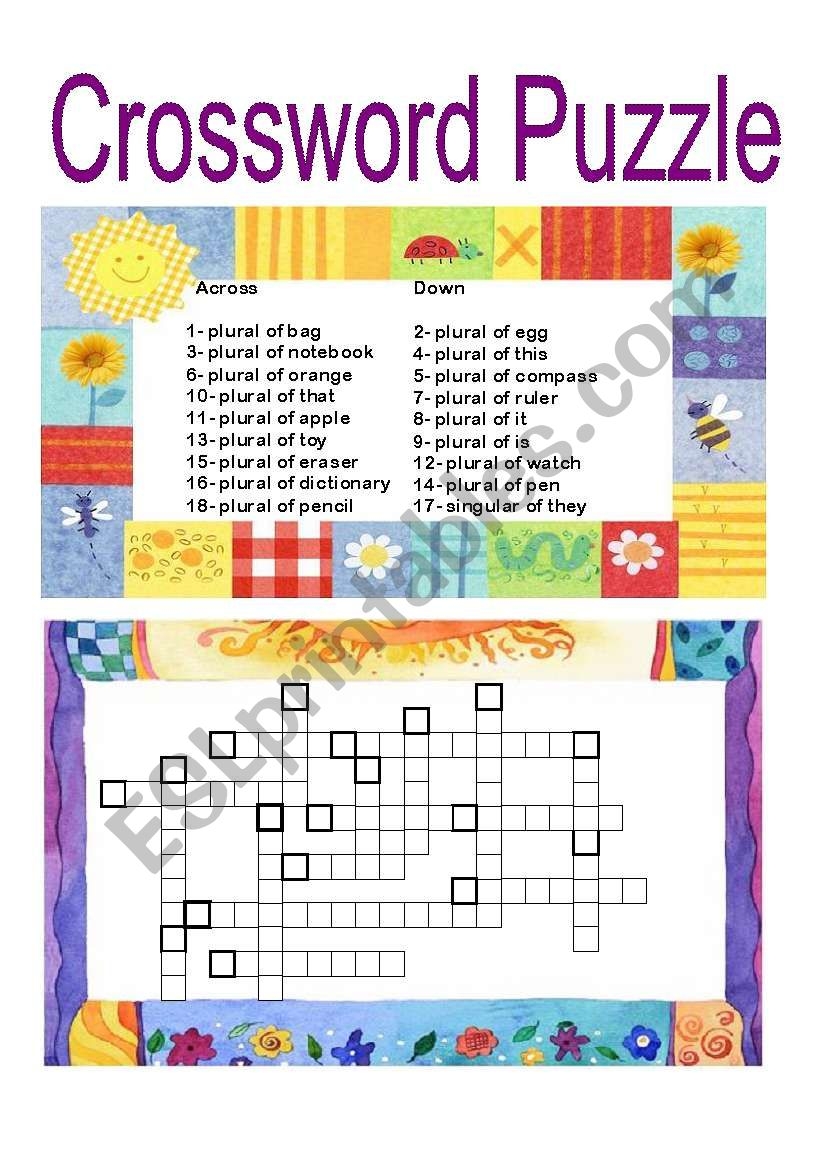 Crossword Puzzle Plural Of Nouns ESL Worksheet By Dini Crossword Puzzle Plural Of Nouns ESL Worksheet By Dini