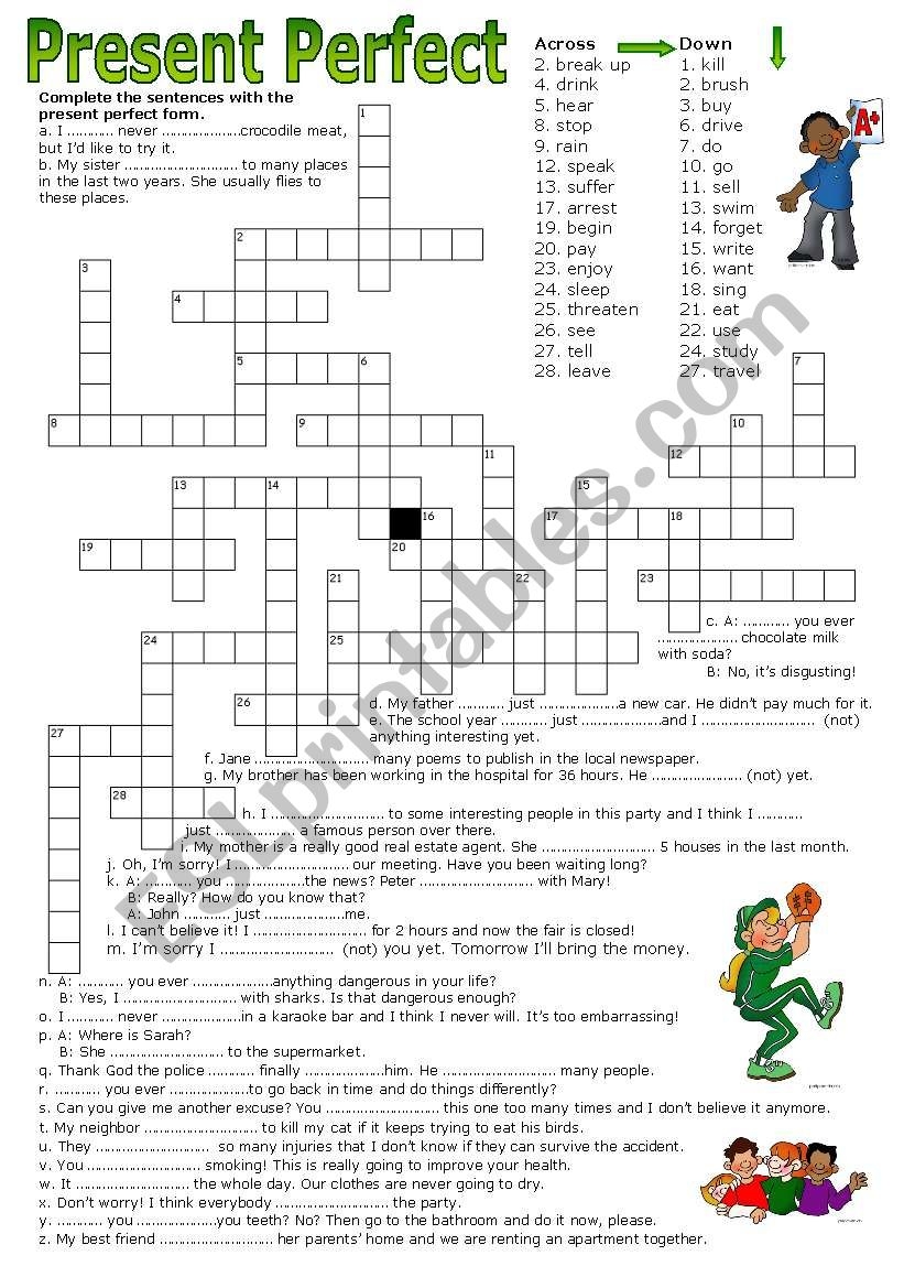 Crossword Puzzle Present Perfect ESL Worksheet By Luoliveira