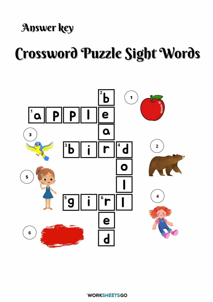 Crossword Puzzle Sight Words Worksheets WorksheetsGO Crossword Puzzle Sight Words Worksheets WorksheetsGO