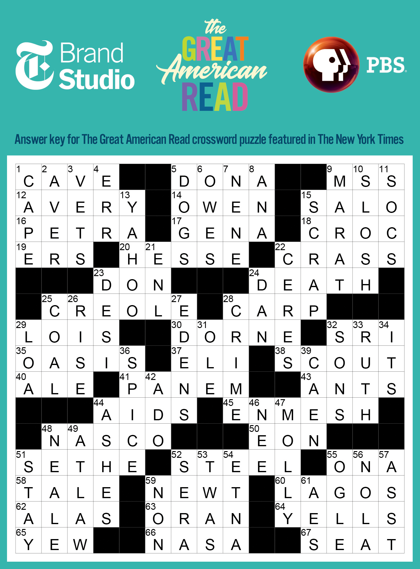 Crossword Puzzle The Great American Read PBS Crossword Puzzle The Great American Read PBS