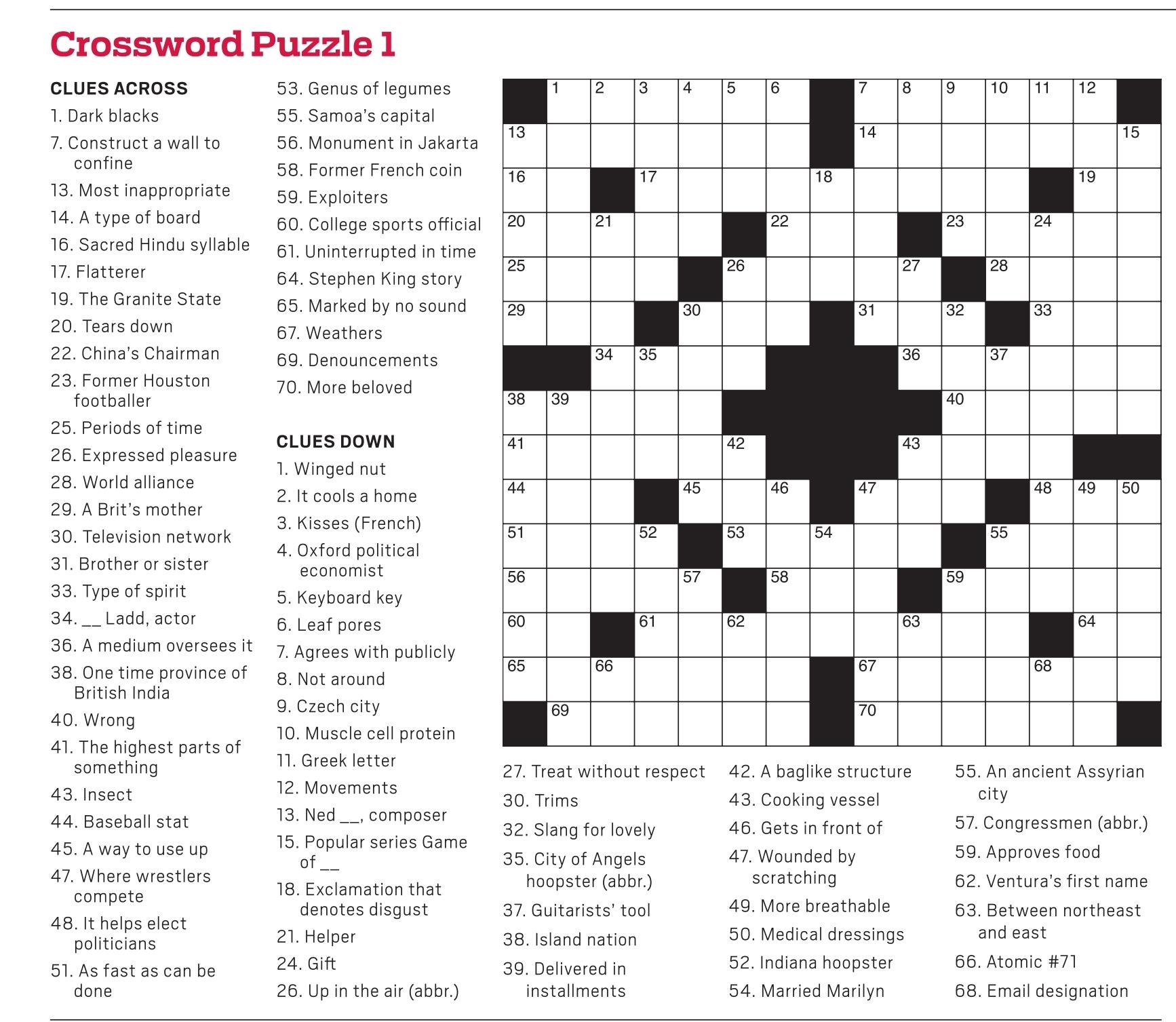 Very Easy Printable Crossword Puzzles Very Easy Printable Crossword Puzzles