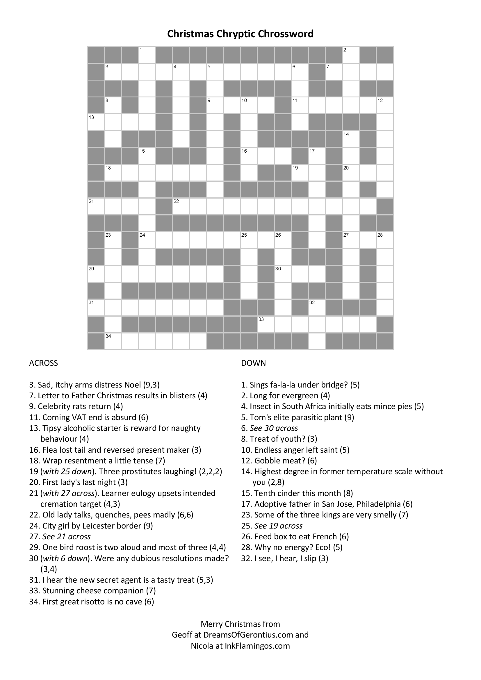 Cryptic Crossword Primer For Christmas The Dreams Of Gerontius Cryptic Crossword Primer For Christmas The Dreams Of Gerontius