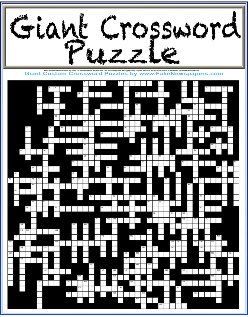 Custom Giant Crossword Puzzles Personalized Just For You DryEraseChecks Custom Giant Crossword Puzzles Personalized Just For You DryEraseChecks