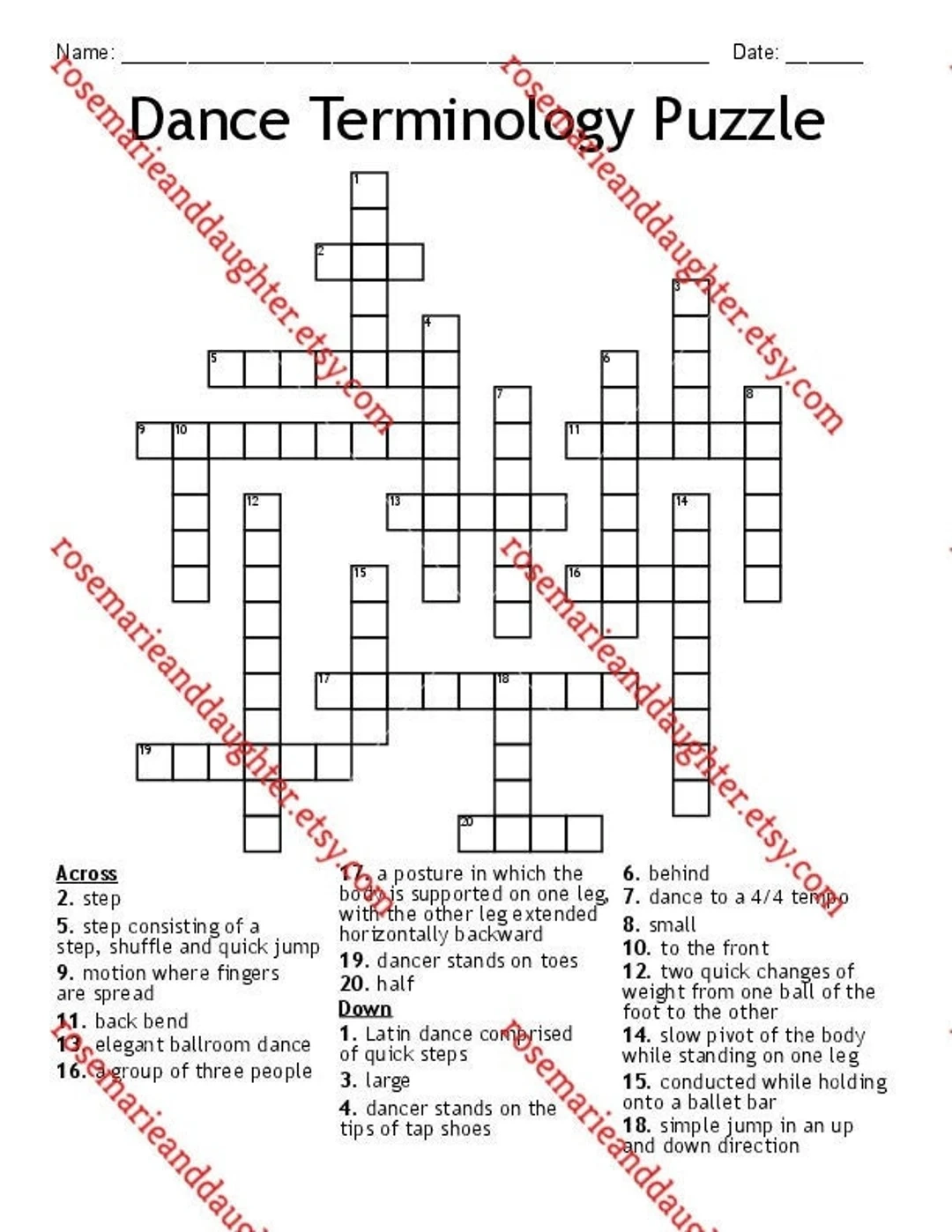 Printable Dance Crossword Puzzles Printable Dance Crossword Puzzles