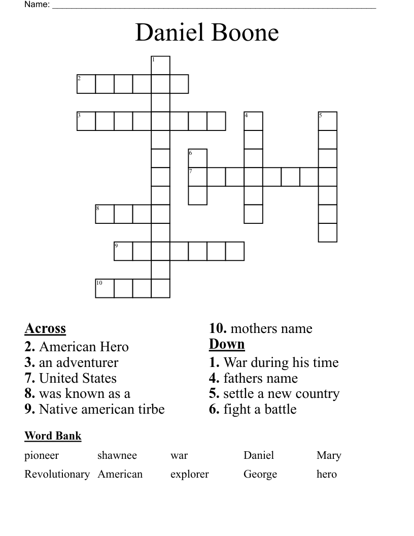 Daniel Boone Crossword WordMint Daniel Boone Crossword WordMint