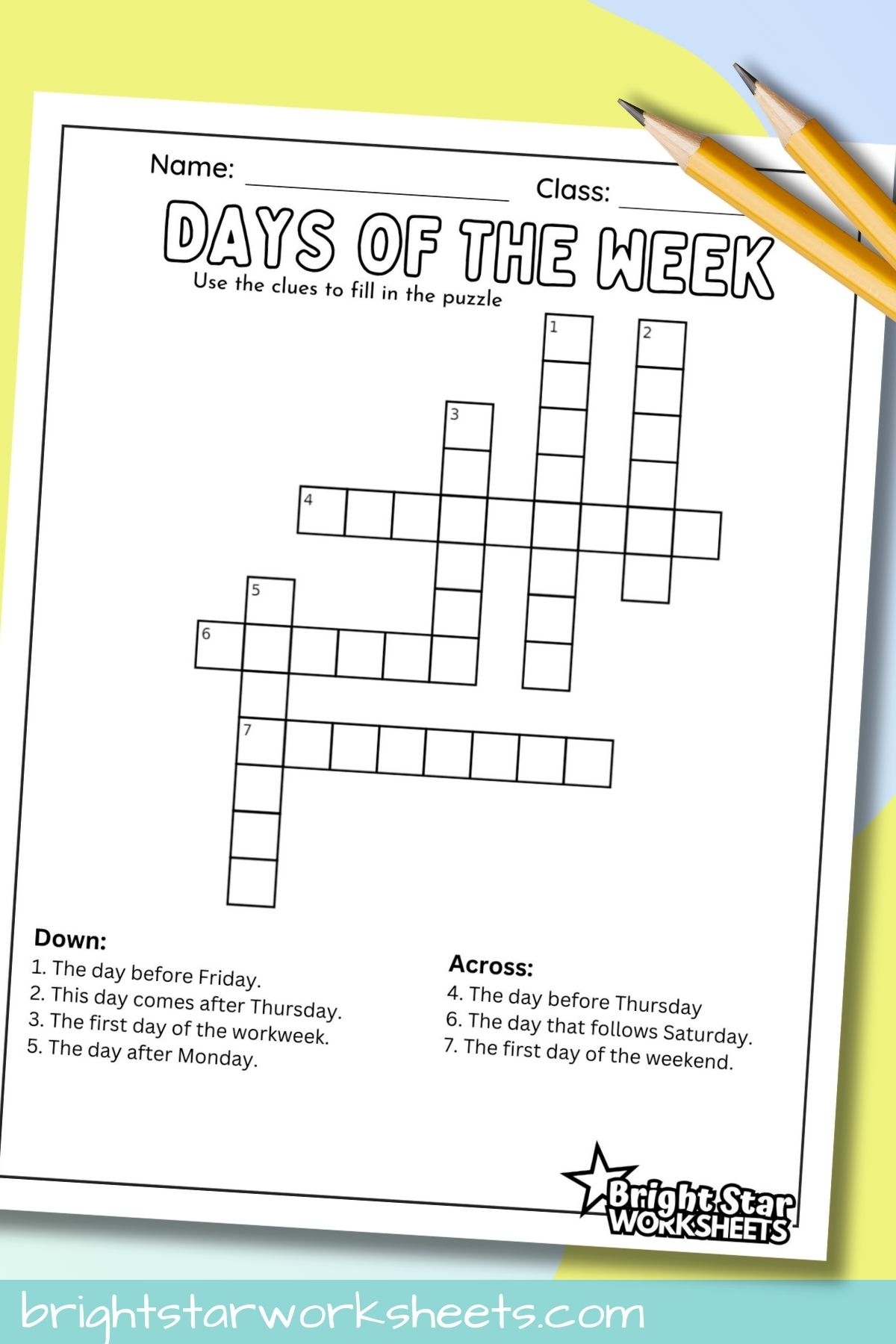 Days Of The Week Crossword Puzzle Bright Star Worksheets Days Of The Week Crossword Puzzle Bright Star Worksheets