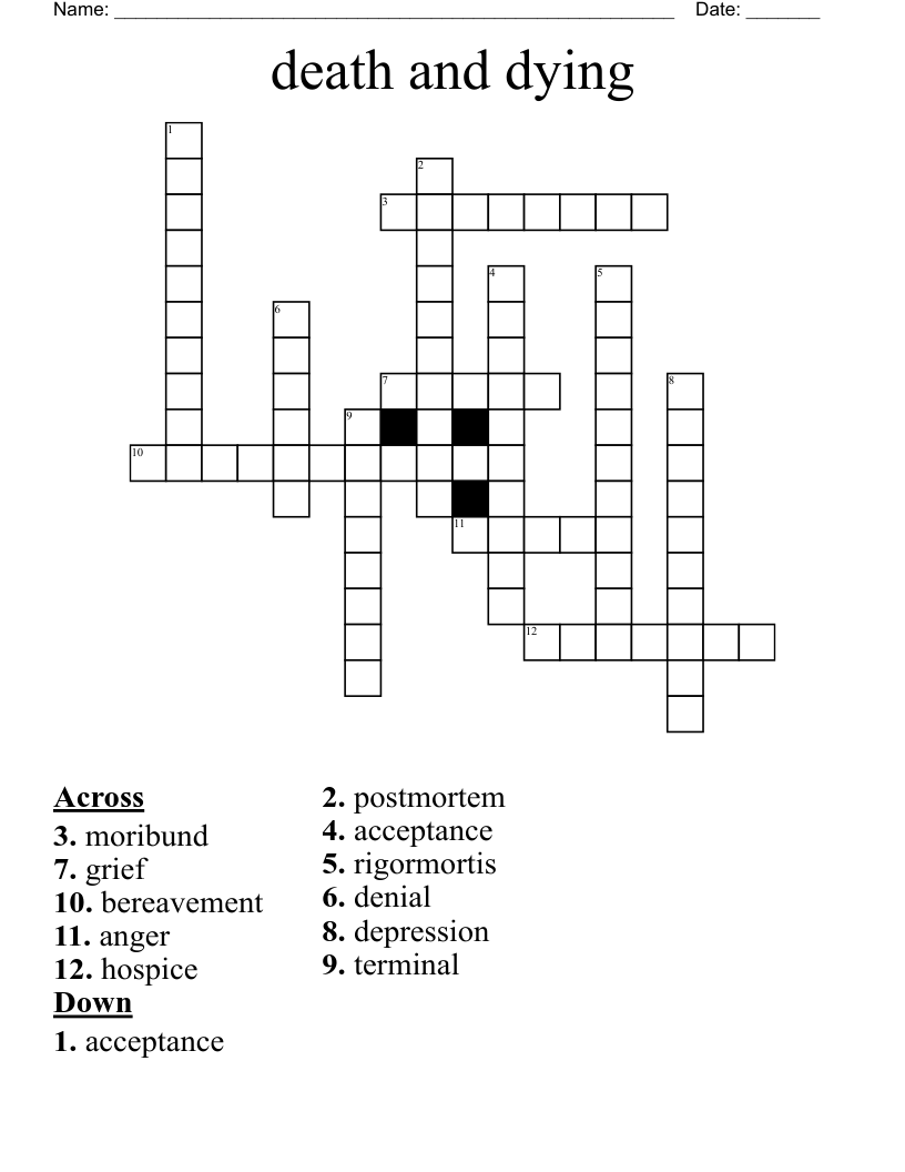 Death And Dying Crossword WordMint Death And Dying Crossword WordMint