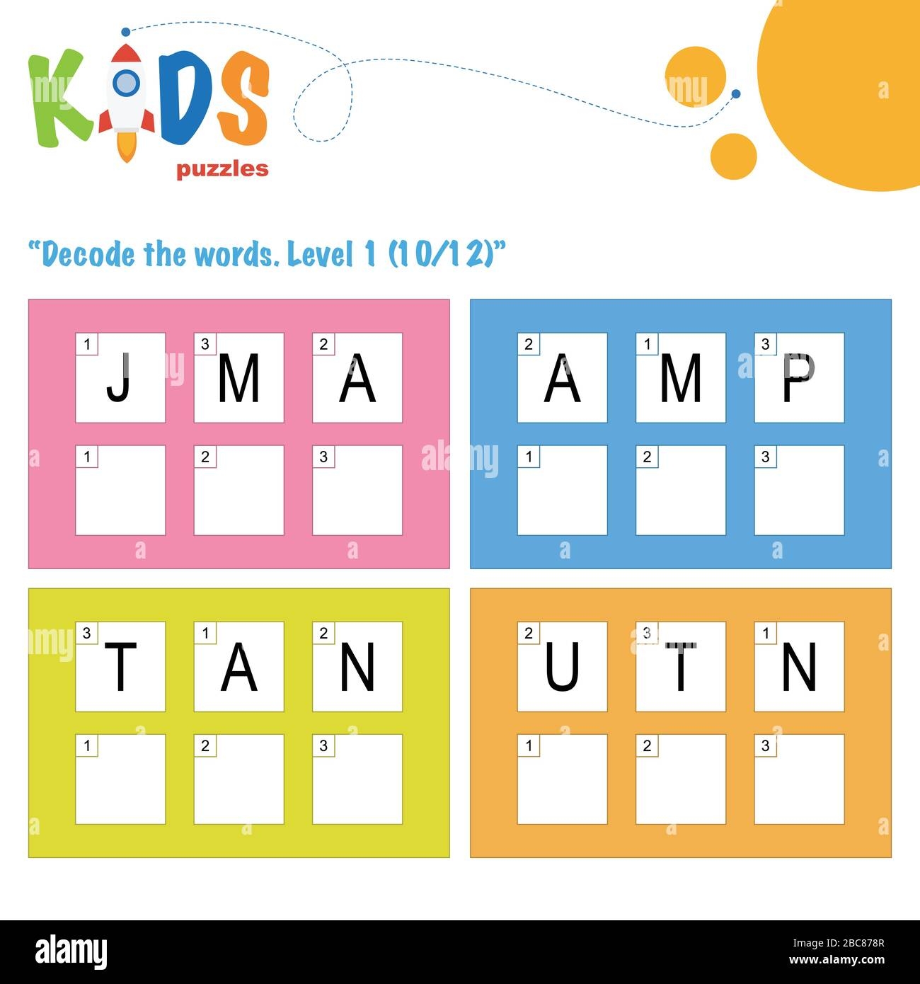Decode The 3 letter Words Worksheet Practice For Preschool Elementary And Middle School Kids Fun Logic Puzzle Activity Sheet Stock Vector Image Art Alamy