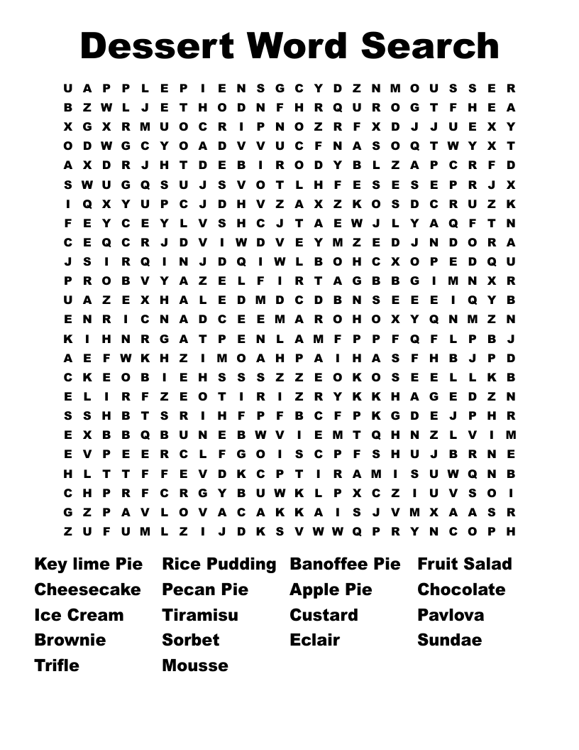 Dessert Word Search WordMint Dessert Word Search WordMint
