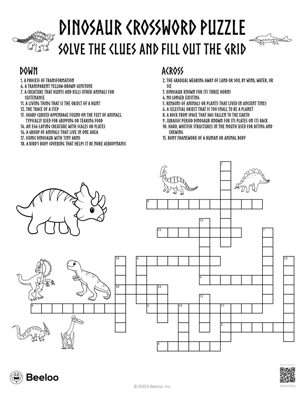 Dinosaur themed Crossword Puzzles Beeloo Printable Crafts And Activities For Kids