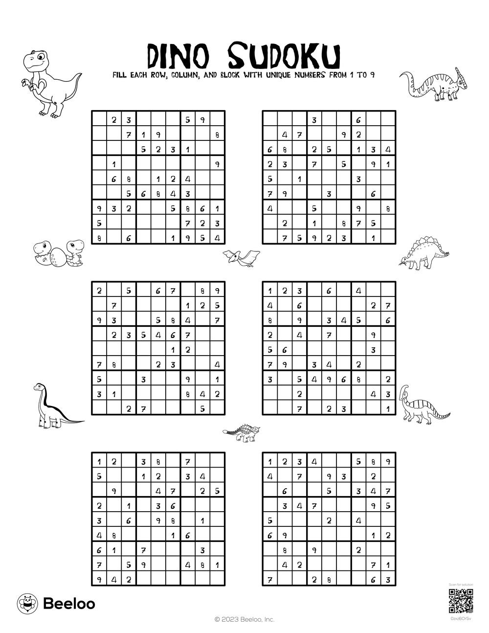Dinosaur themed Sudoku Puzzles Beeloo Printable Crafts And Activities For Kids Dinosaur themed Sudoku Puzzles Beeloo Printable Crafts And Activities For Kids