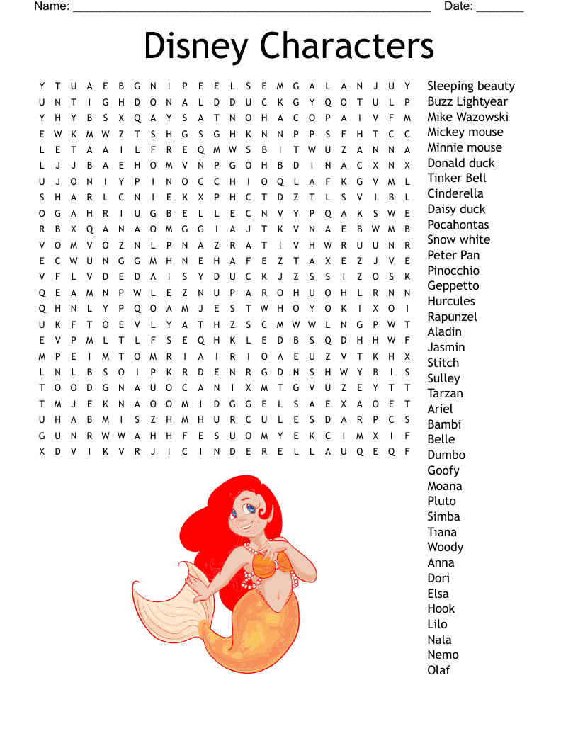 Disney Characters Crossword WordMint Disney Characters Crossword WordMint