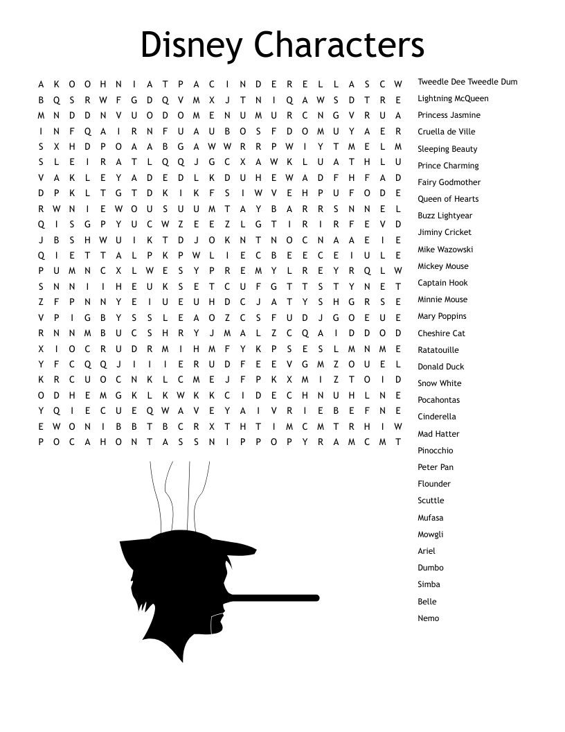 Disney Characters Crossword WordMint Disney Characters Crossword WordMint