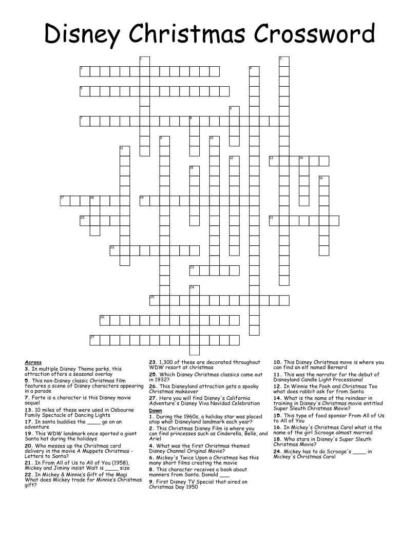 Disney Printable Crossword Puzzles Disney Printable Crossword Puzzles