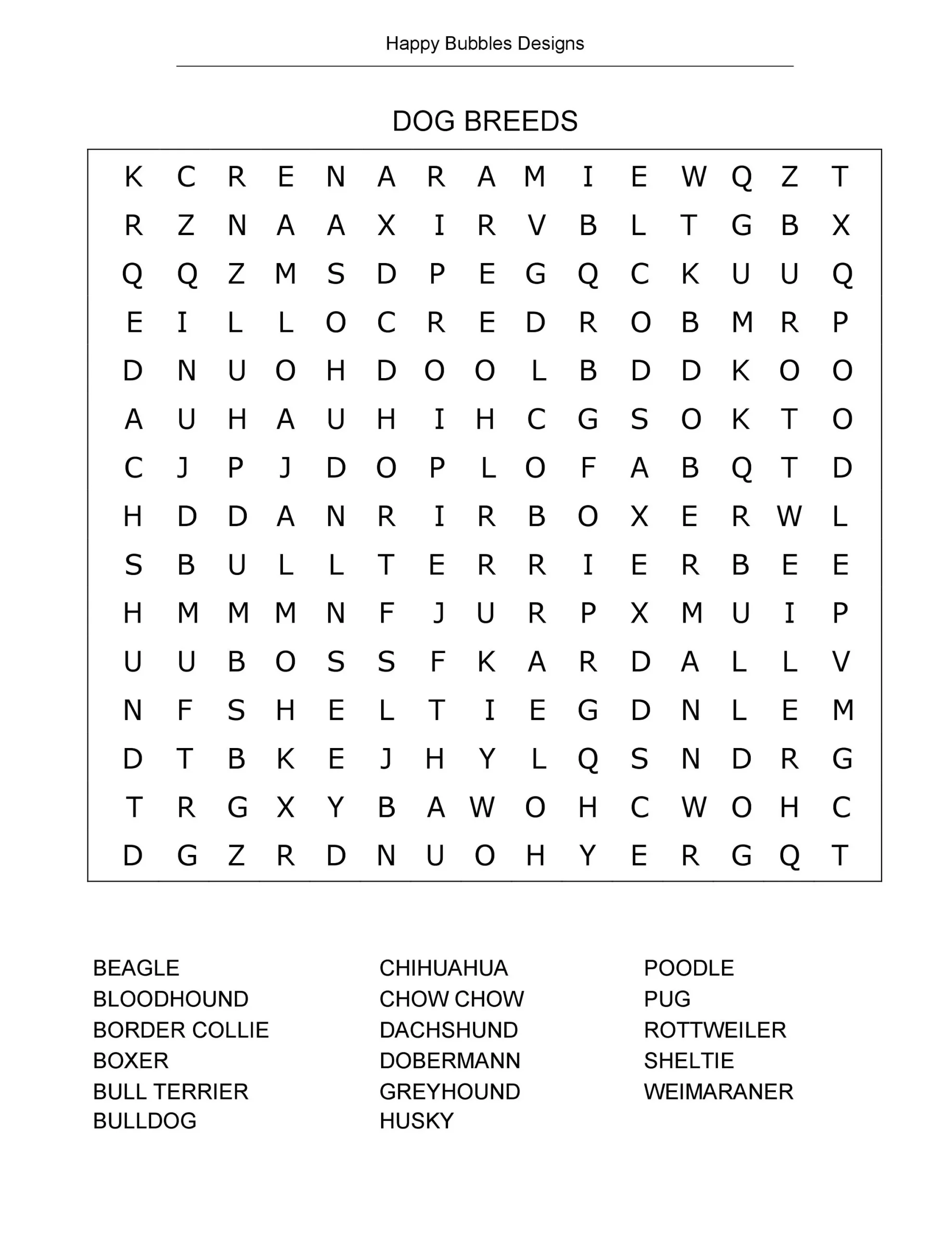 Dog Breeds Word Search Puzzle In Large Print Etsy Dog Breeds Word Search Puzzle In Large Print Etsy