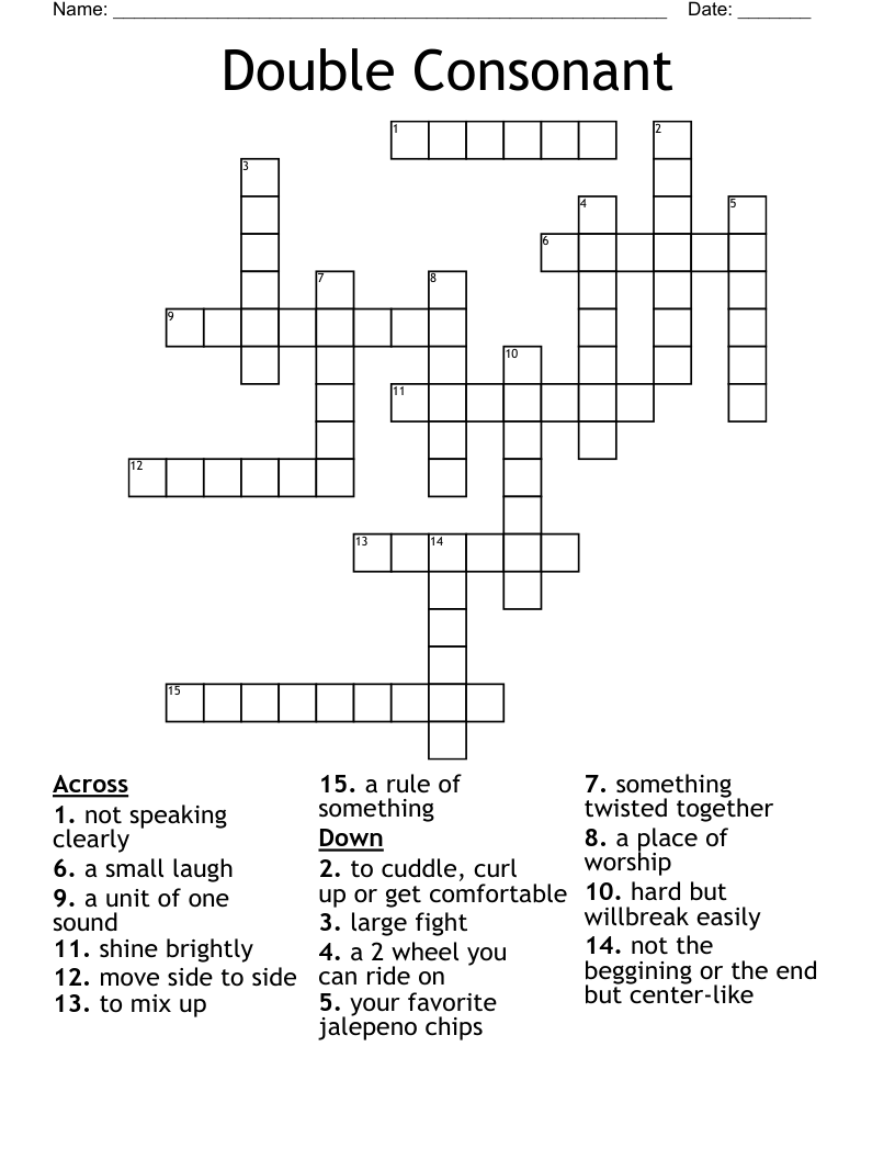 Double Consonant Crossword WordMint Double Consonant Crossword WordMint