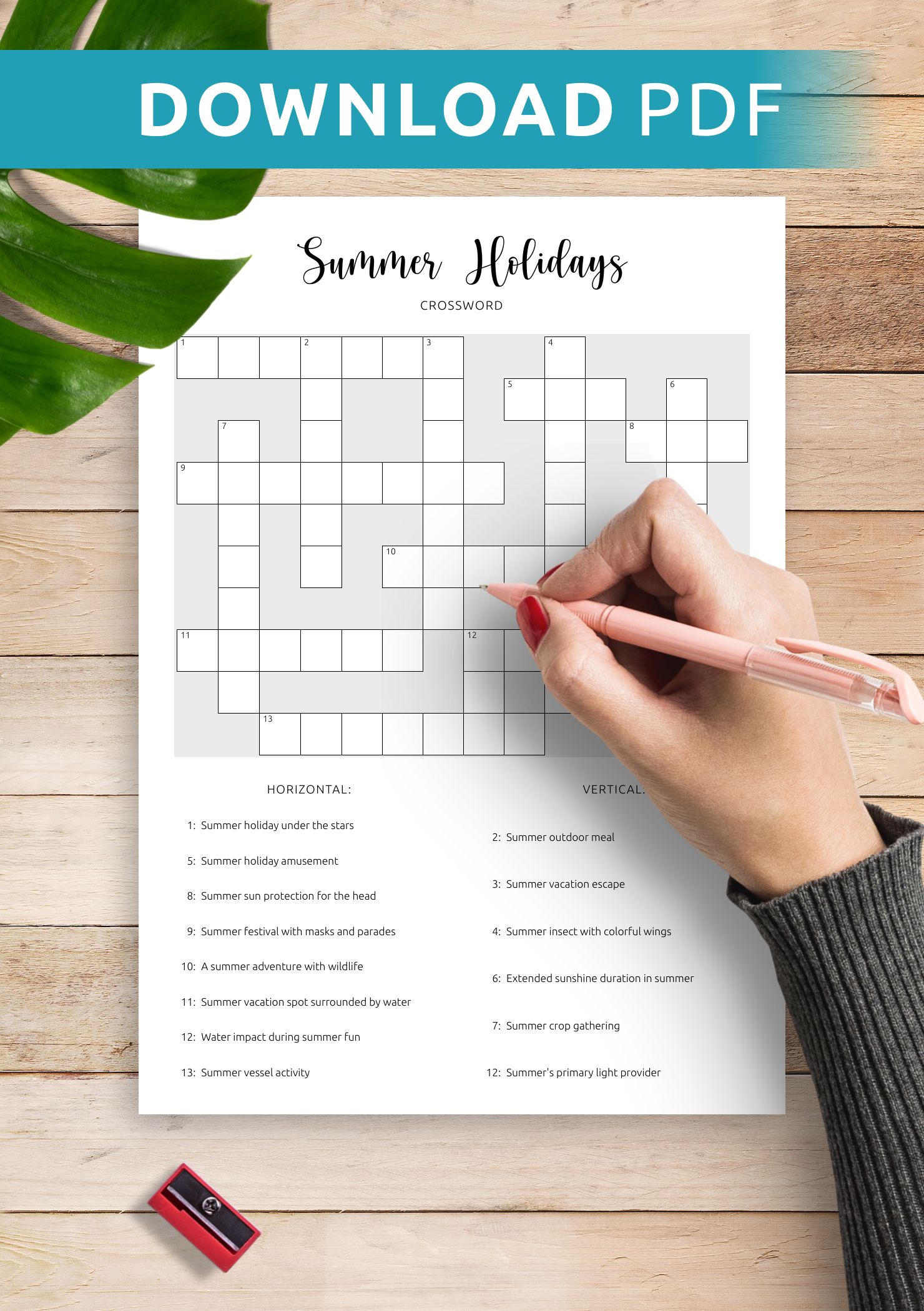 Download Printable Summer Holidays Crossword Puzzle PDF Sun And Fun