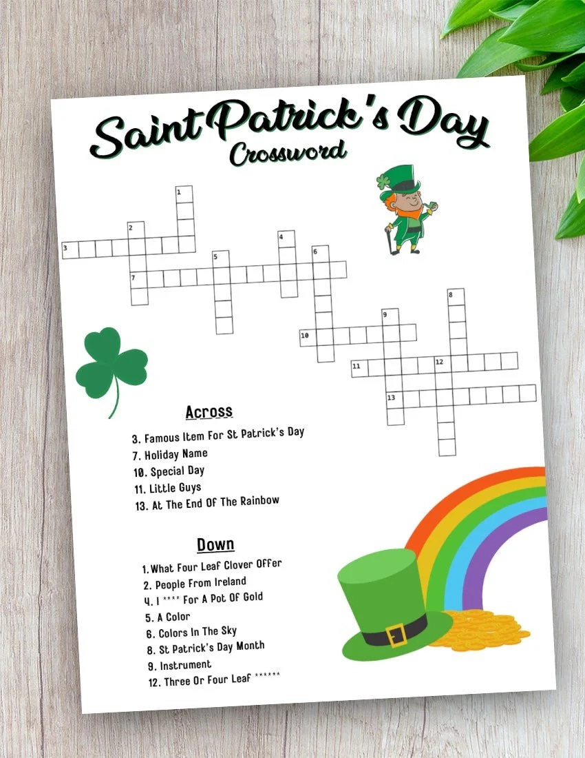 Download Saint Patrick s Day Crossword Puzzle Family Classroom Fun Quick Digital Files Download Saint Patrick s Day Crossword Puzzle Family Classroom Fun Quick Digital Files