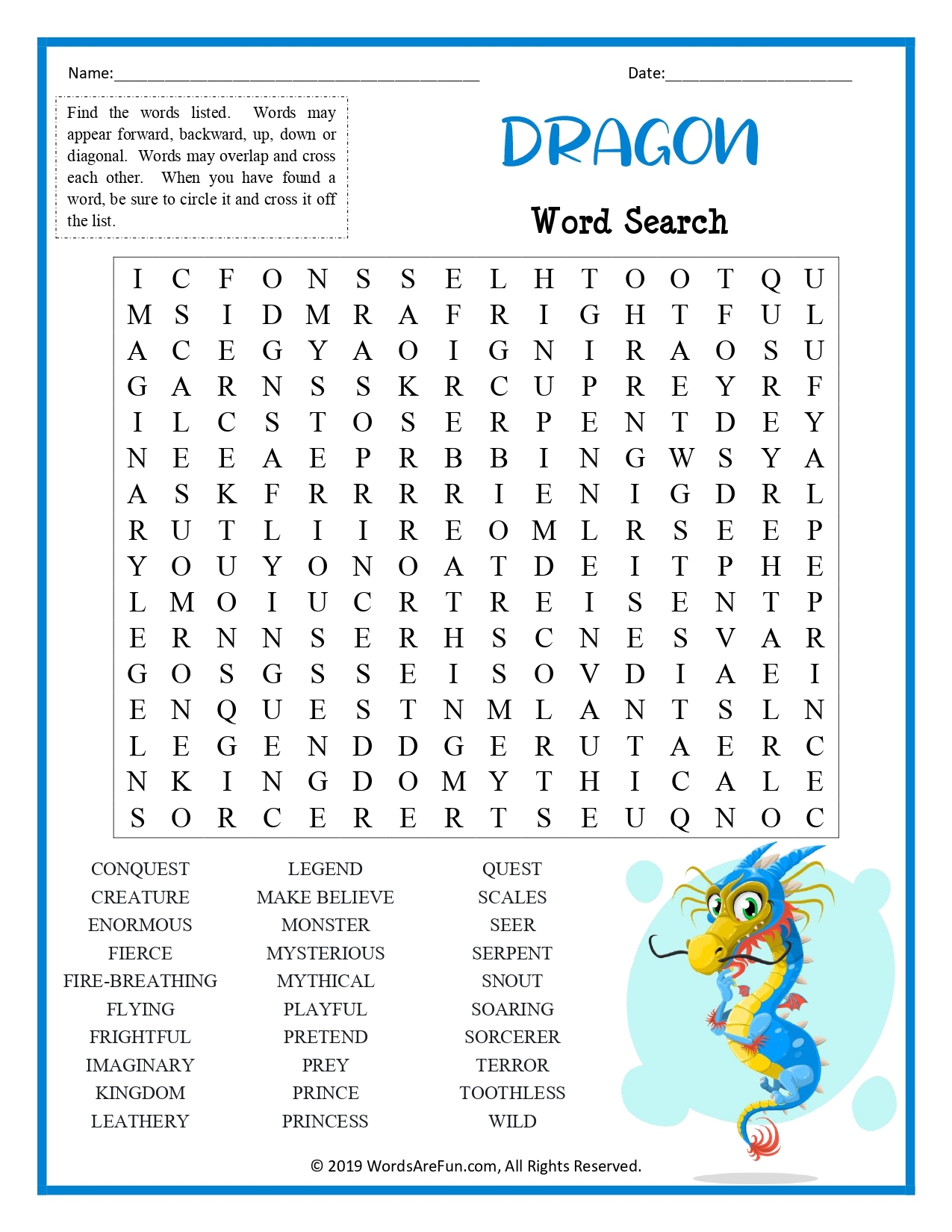 Dragon Word Search For Kids Dragon Word Search For Kids