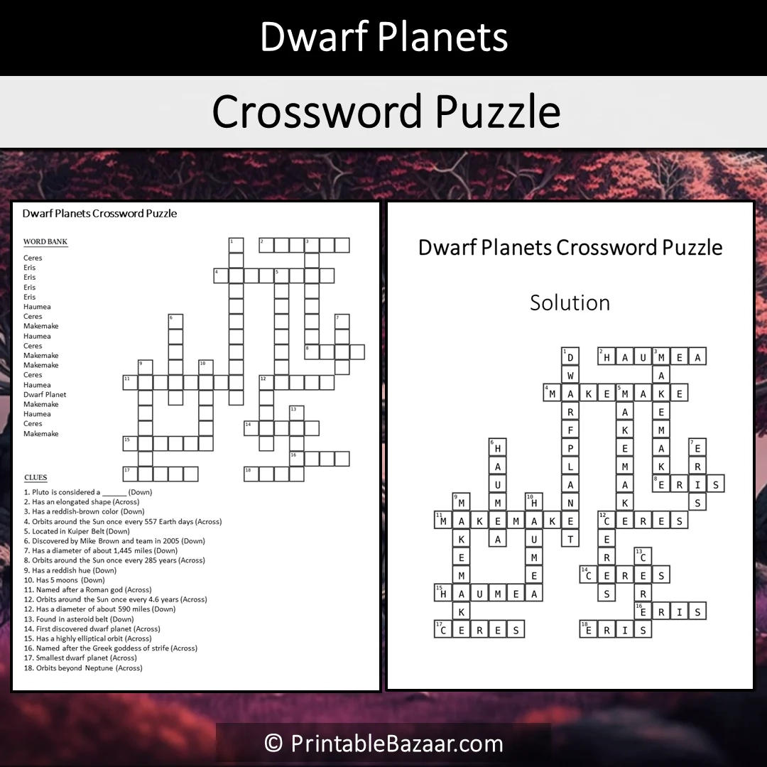 Dwarf Planets Crossword Puzzle Worksheet Activity Printable PDF PrintableBazaar Dwarf Planets Crossword Puzzle Worksheet Activity Printable PDF PrintableBazaar