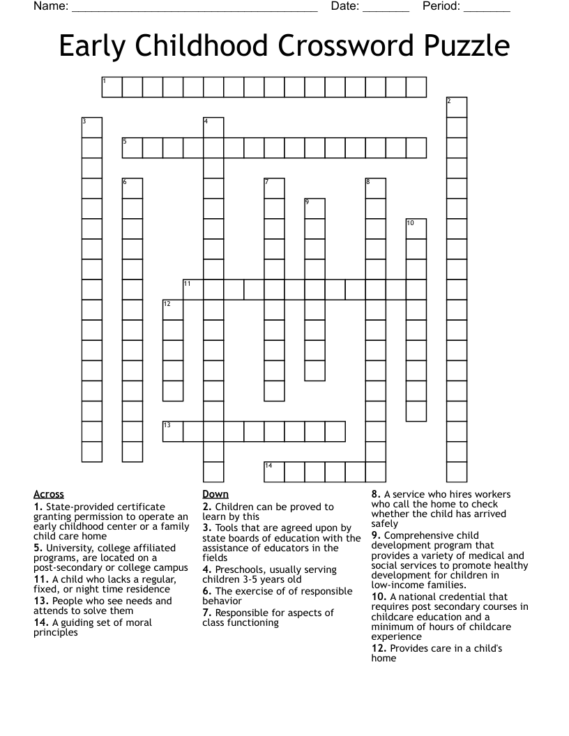 Early Childhood Crossword Puzzle WordMint Early Childhood Crossword Puzzle WordMint