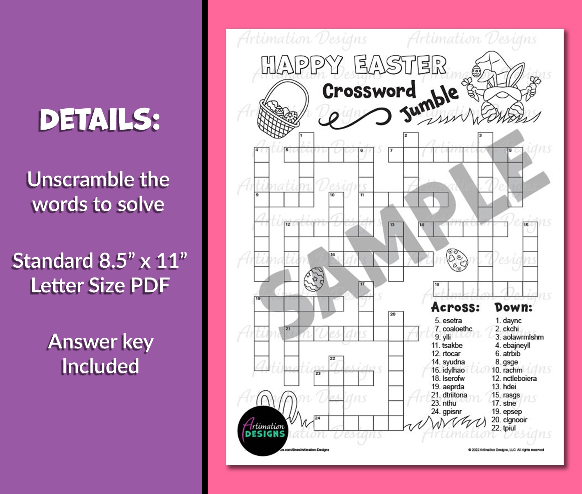 Easter Crossword Puzzle Word Scramble Spring Word Game Activity Classful