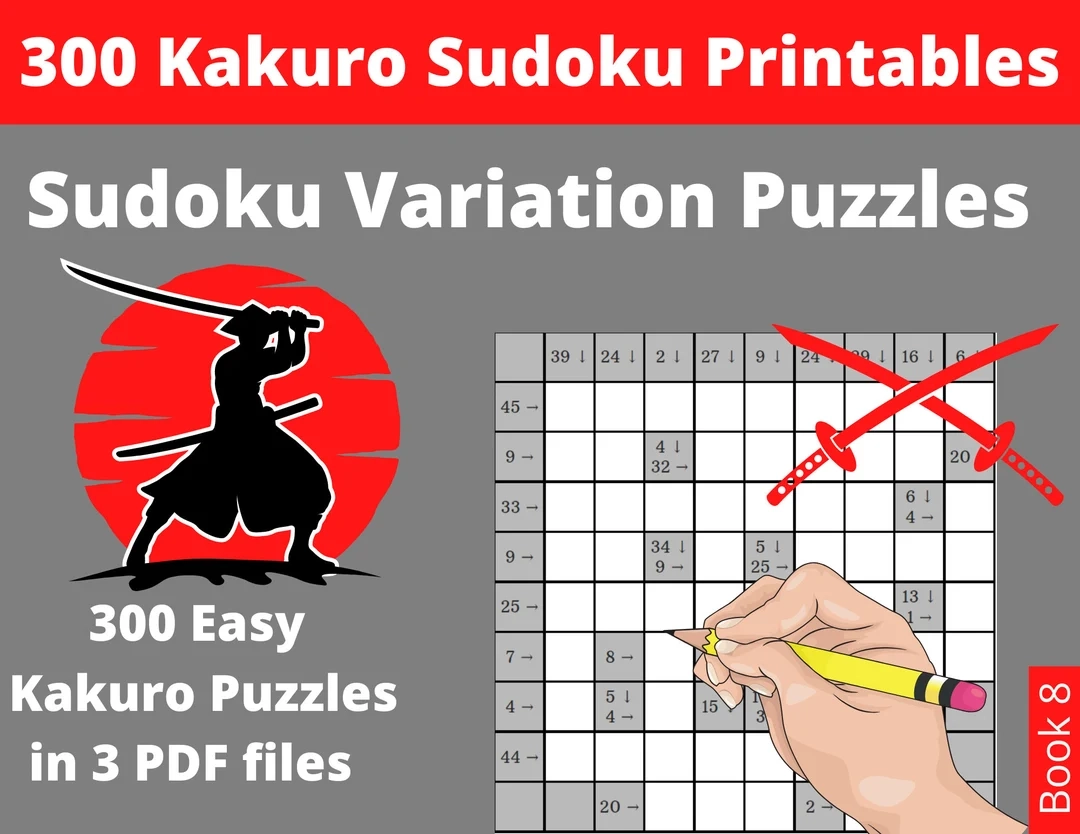 Easy Kakuro Sudoku Puzzles 300 Printable PDF Japanese Puzzles For Adults With Answers Instant Download Etsy Ireland