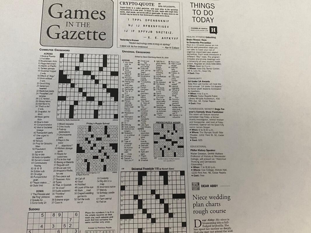 Editor s Note Gazette Adds A New Crossword To Daily Games Page The Gazette Editor s Note Gazette Adds A New Crossword To Daily Games Page The Gazette