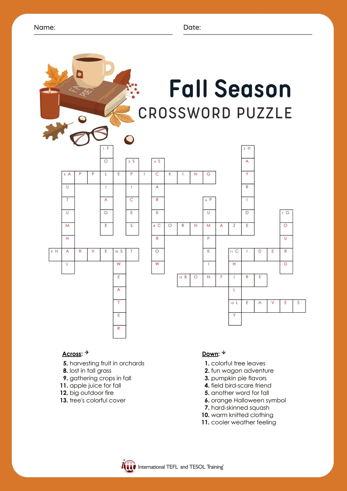 EFL Fall Season Vocabulary Crossword Puzzle ITTT EFL Fall Season Vocabulary Crossword Puzzle ITTT