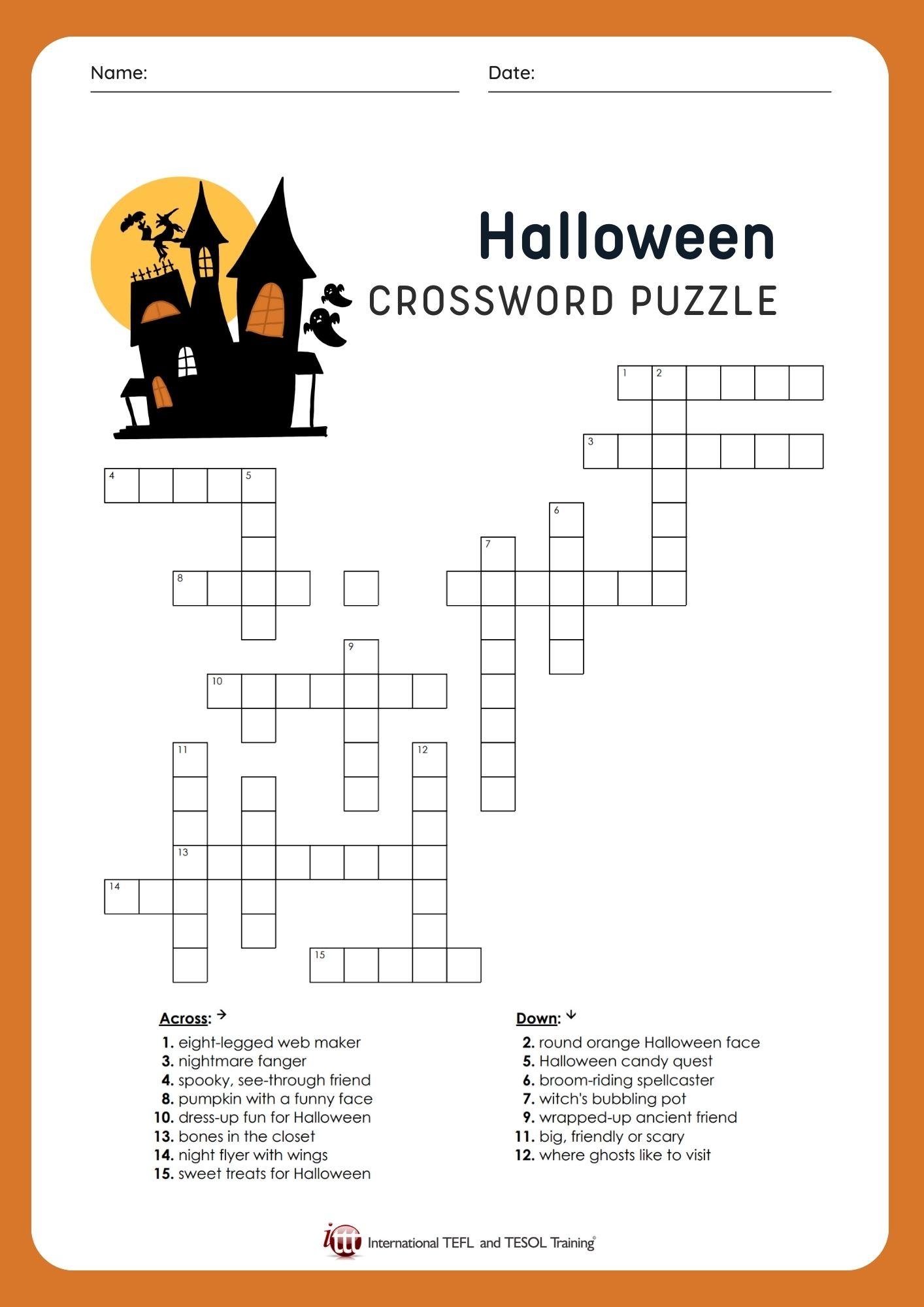 Printable Crossword Puzzles For Halloween Printable Crossword Puzzles For Halloween