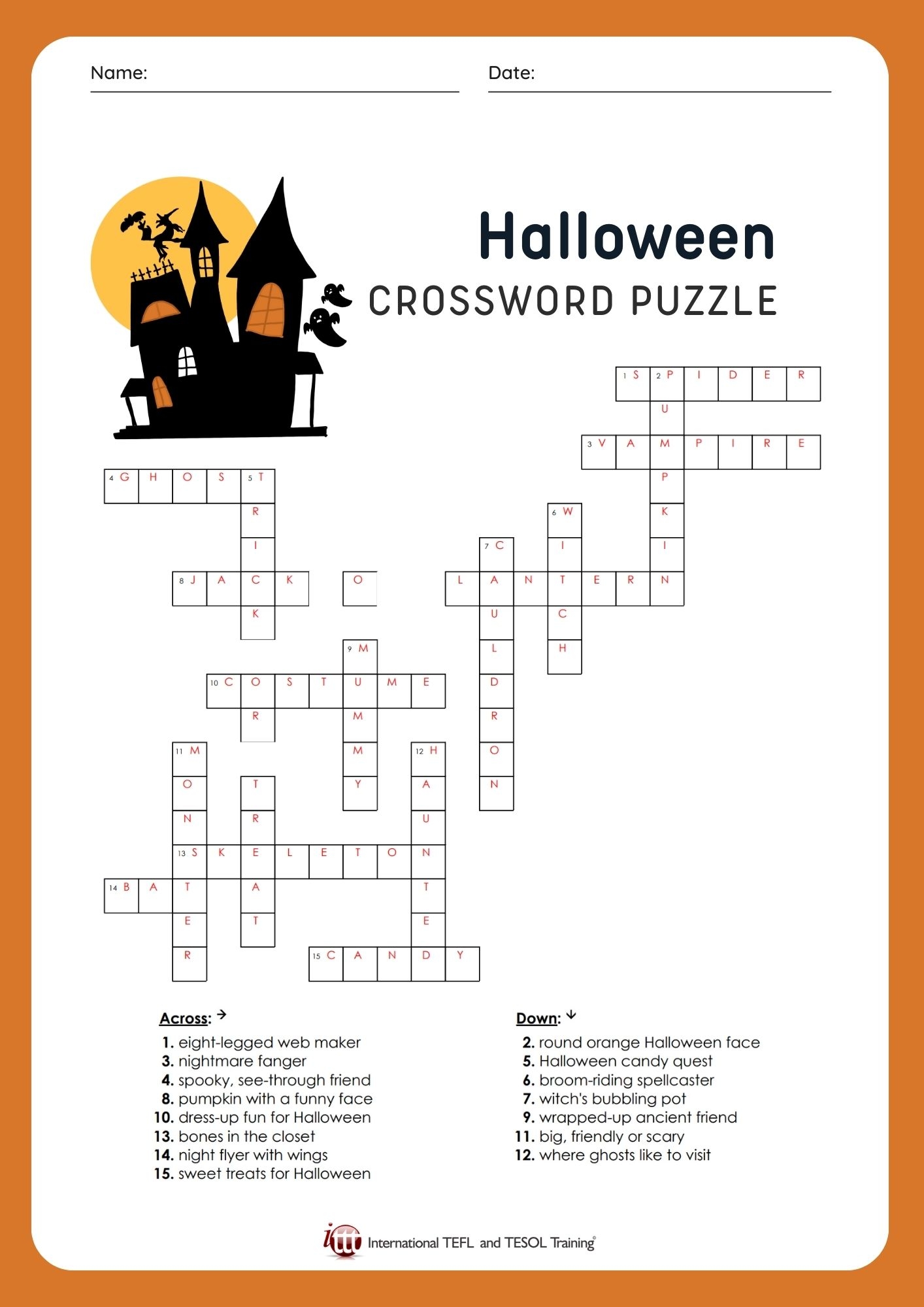 EFL Halloween Vocabulary Crossword Puzzle ITTT EFL Halloween Vocabulary Crossword Puzzle ITTT