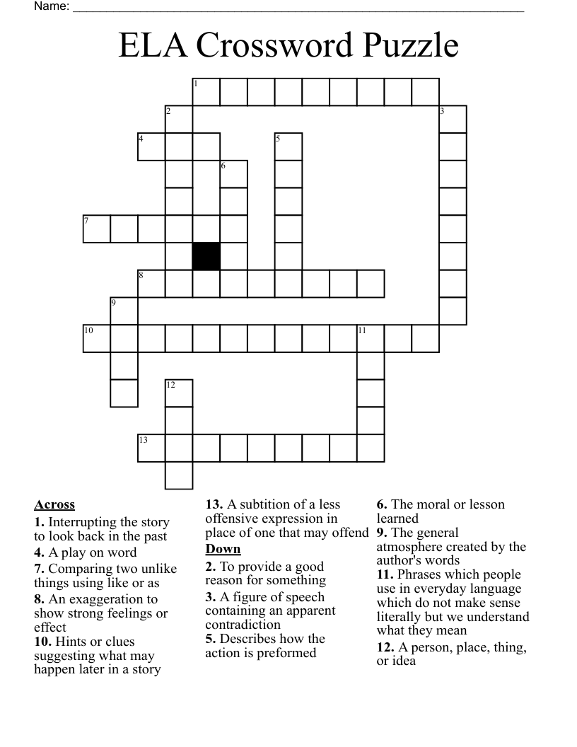 ELA Crossword Puzzle WordMint ELA Crossword Puzzle WordMint