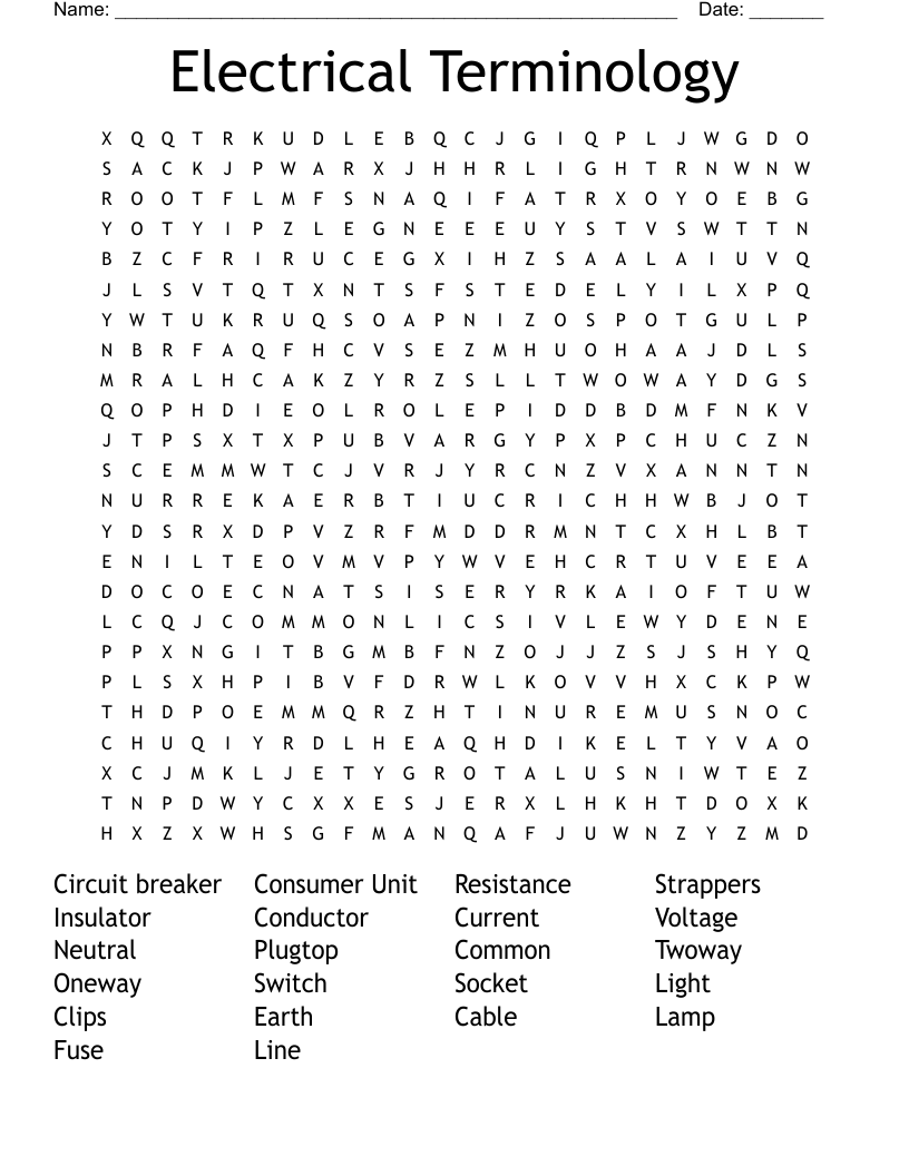 Electrical Terminology Word Search WordMint Electrical Terminology Word Search WordMint