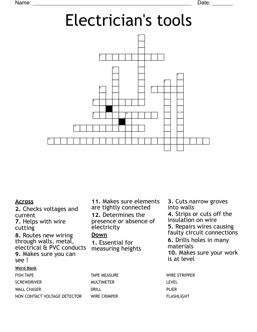 Electrician s Tools Crossword WordMint Electrician s Tools Crossword WordMint