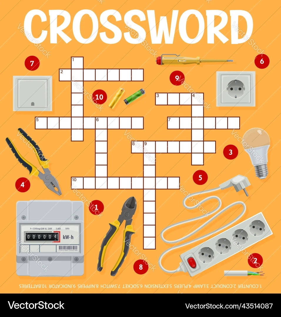 Electrician Tools Equipment Crossword Grid Game Vector Image Electrician Tools Equipment Crossword Grid Game Vector Image