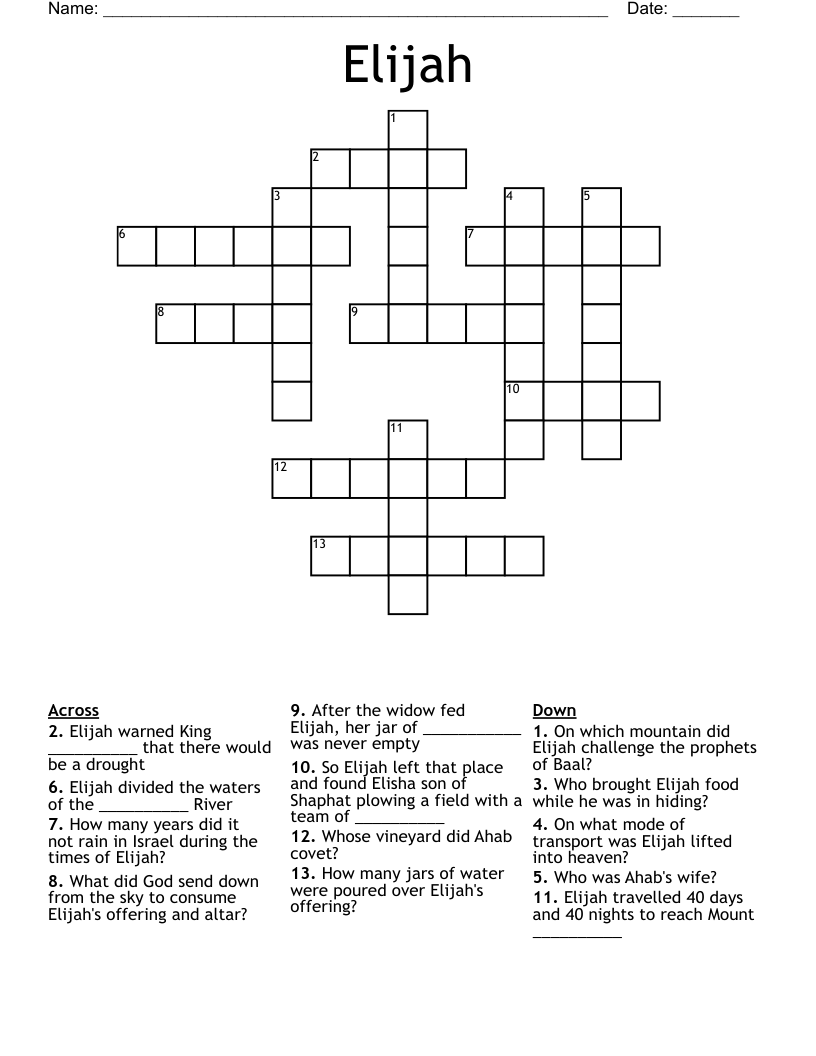 Elijah Crossword WordMint Elijah Crossword WordMint