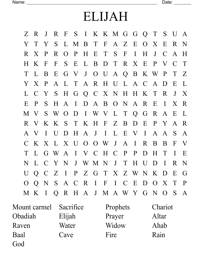 ELIJAH Word Search WordMint ELIJAH Word Search WordMint